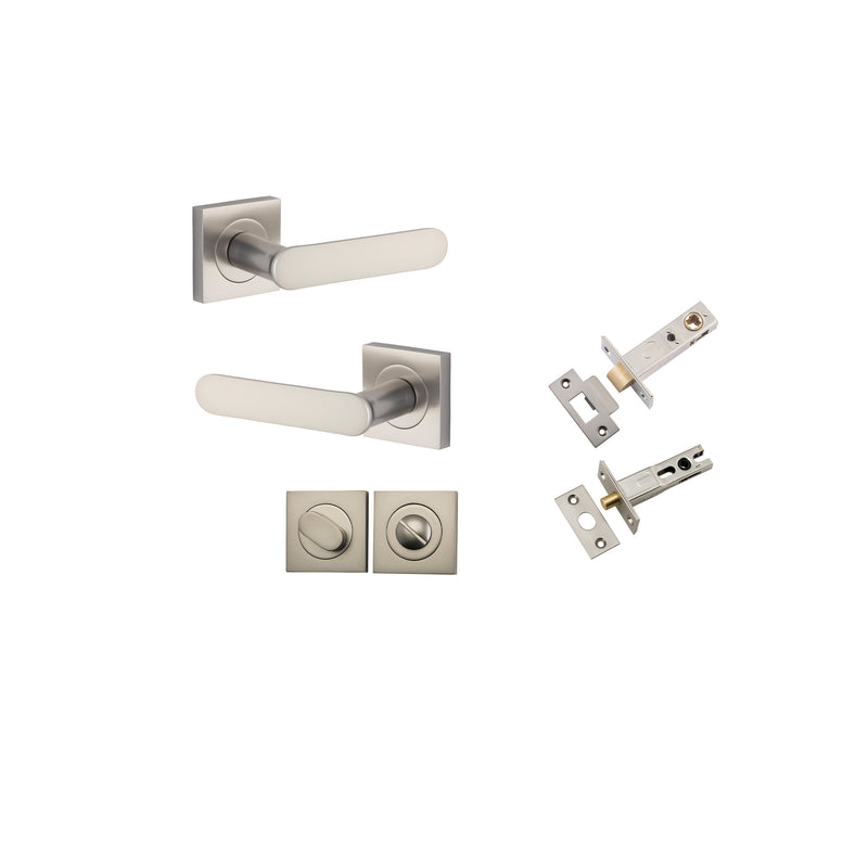 Bronte Lever on Square Rose Satin Nickel Privacy Kit