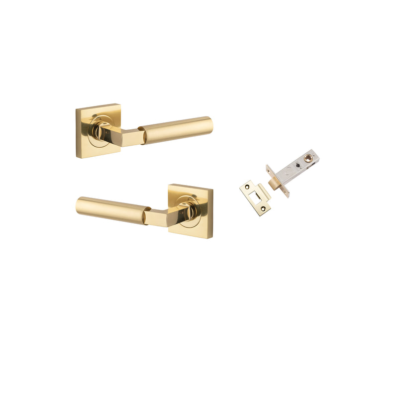 Berlin Lever on Square Rose Polished Brass Passage Kit