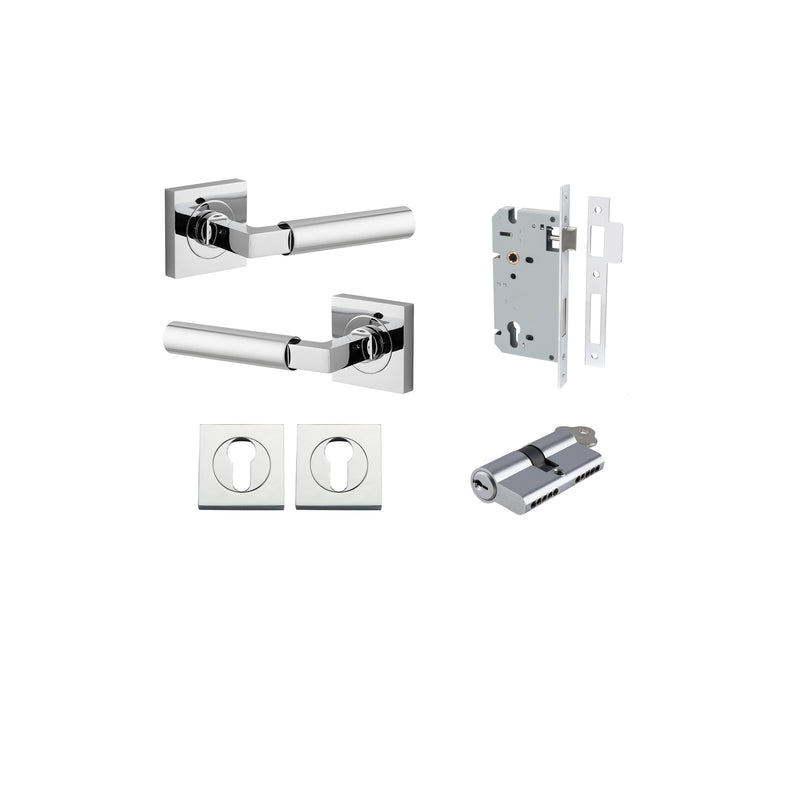 Berlin Lever on Square Rose Polished Chrome Entrance Kit - Key/Key