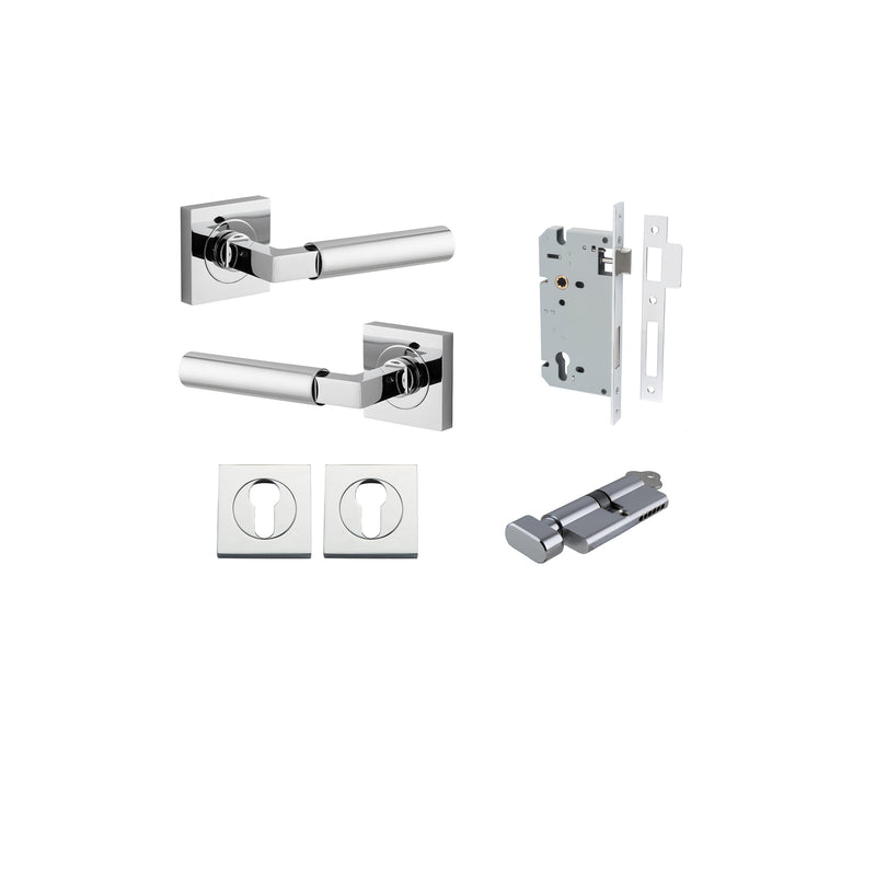 Berlin Lever on Square Rose Polished Chrome Entrance Kit - Key/Thumb Turn