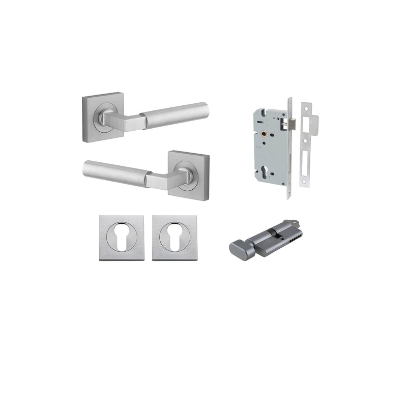 Berlin Lever on Square Rose Brushed Chrome Entrance Kit - Key/Thumb Turn