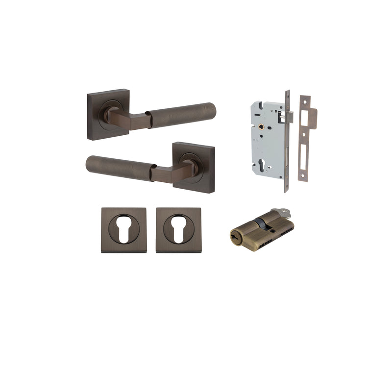 Brunswick Lever on Square Rose Signature Brass Entrance Kit - Key/Key