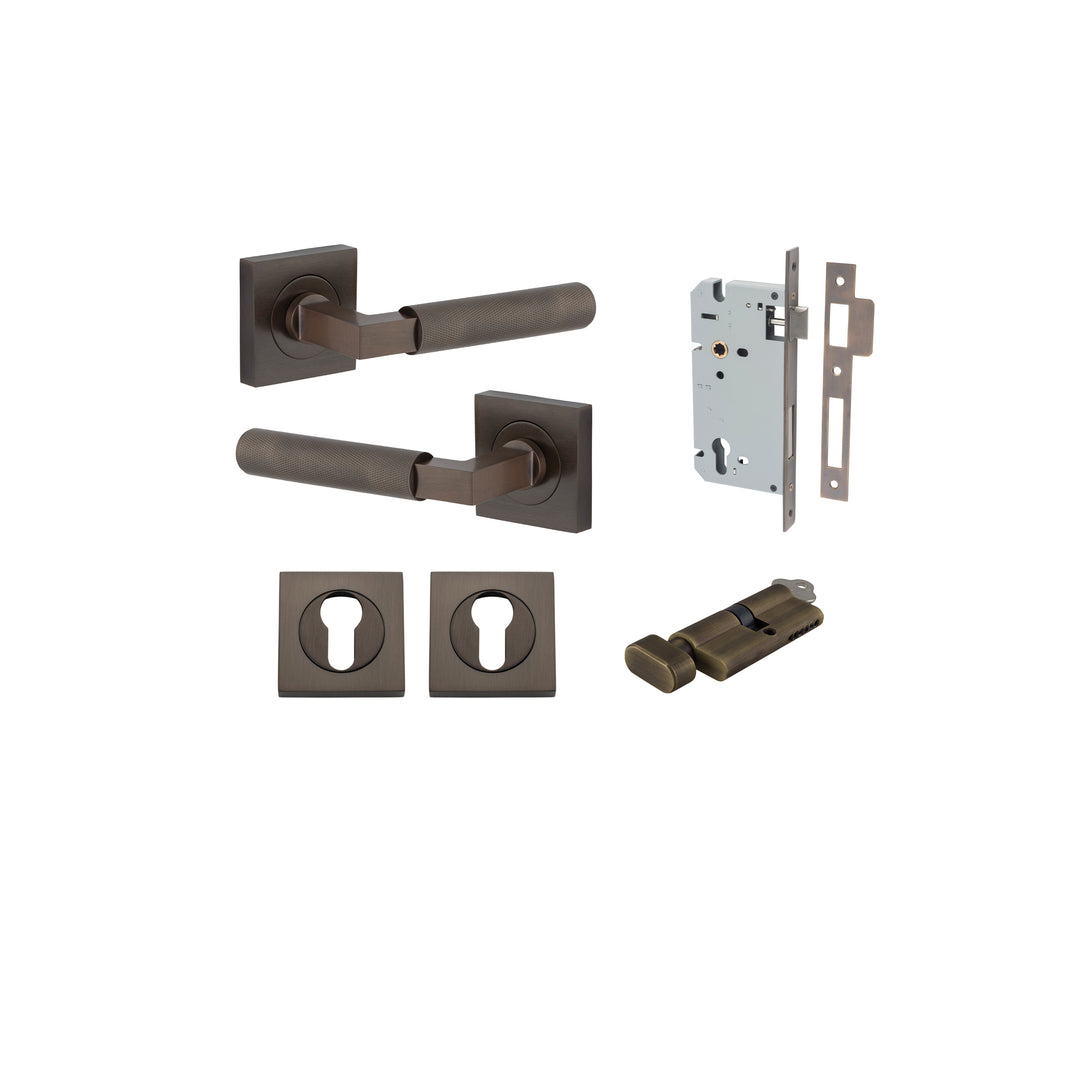 Brunswick Lever on Square Rose Signature Brass Entrance Kit - Key/Thumb Turn