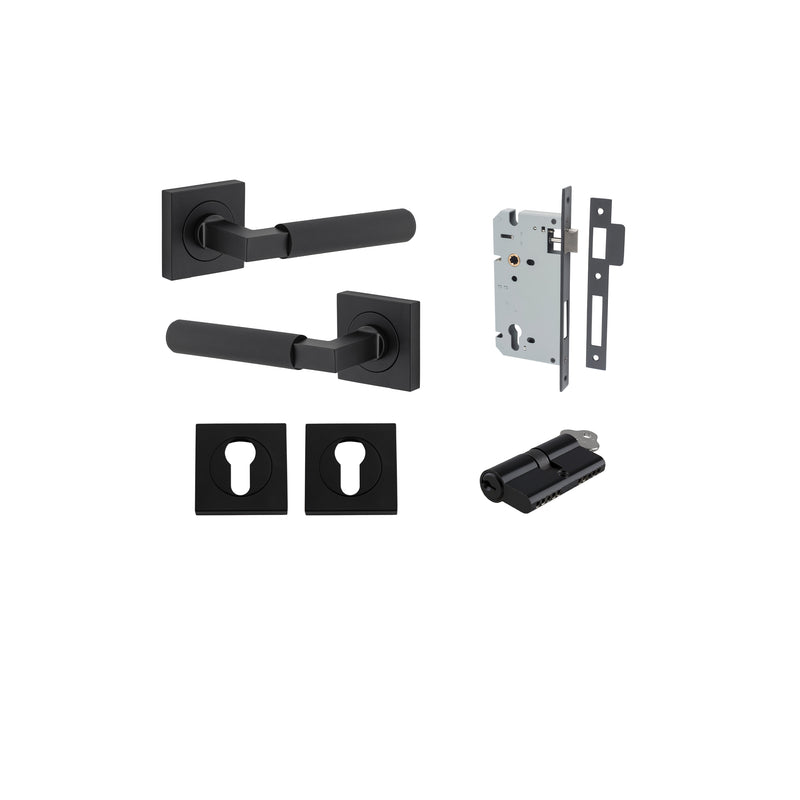 Brunswick Lever on Square Rose Matt Black Entrance Kit - Key/Key