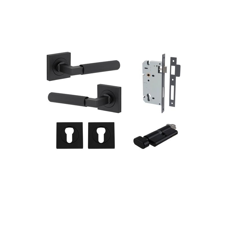 Brunswick Lever on Square Rose Matt Black Entrance Kit - Key/Thumb Turn