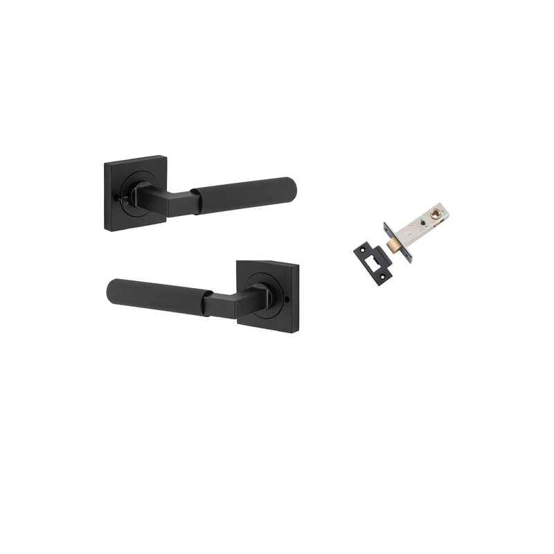 Brunswick Lever on Square Rose Matt Black Inbuilt Privacy Kit