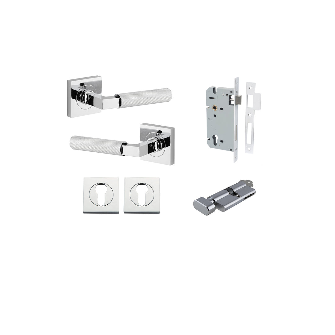 Brunswick Lever on Square Rose Polished Chrome Entrance Kit - Key/Thumb Turn