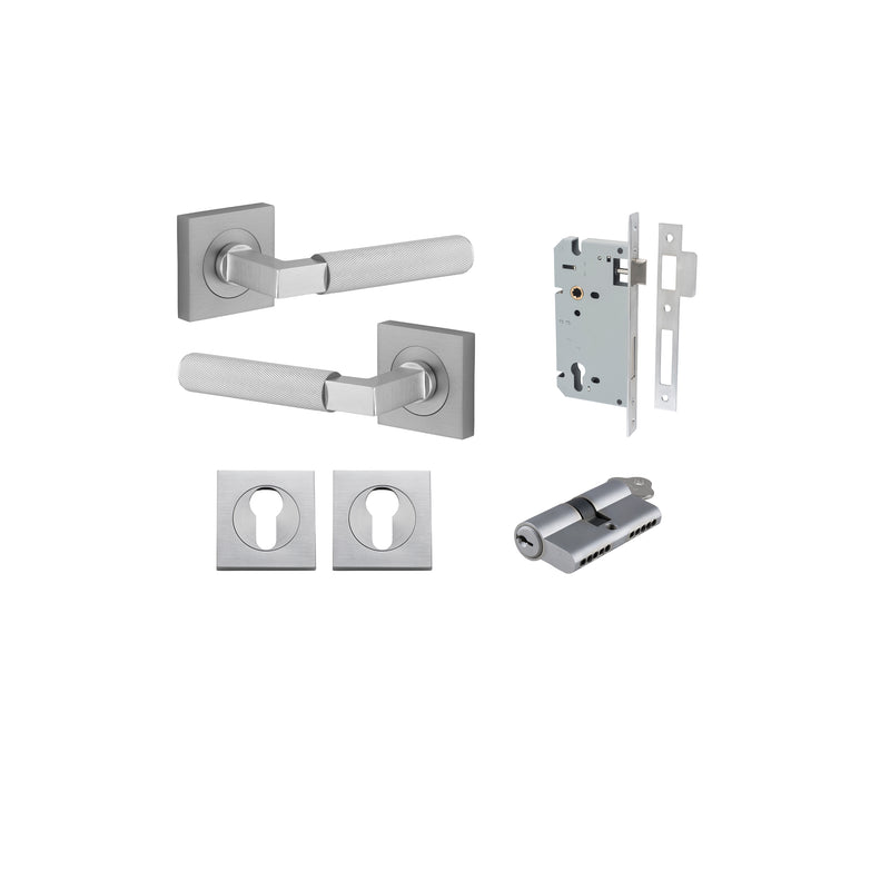 Brunswick Lever on Square Rose Brushed Chrome Entrance Kit - Key/Key