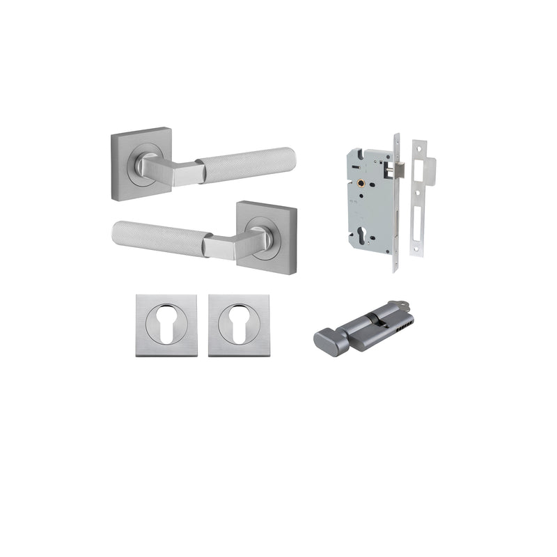 Brunswick Lever on Square Rose Brushed Chrome Entrance Kit - Key/Thumb Turn