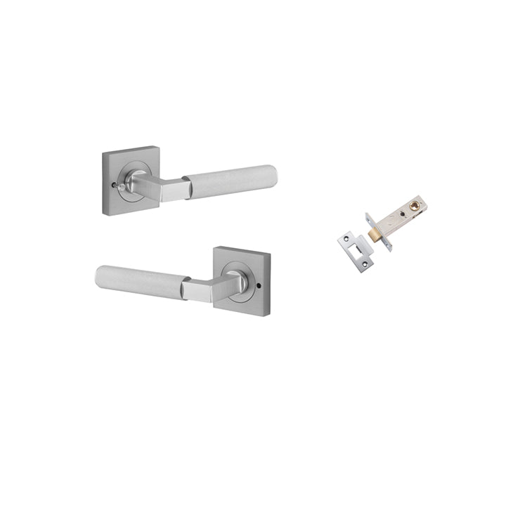 Brunswick Lever on Square Rose Brushed Chrome Inbuilt Privacy Kit