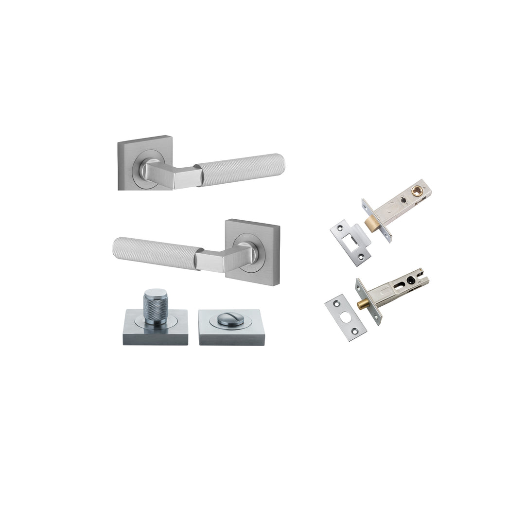 Brunswick Lever on Square Rose Brushed Chrome Privacy Kit