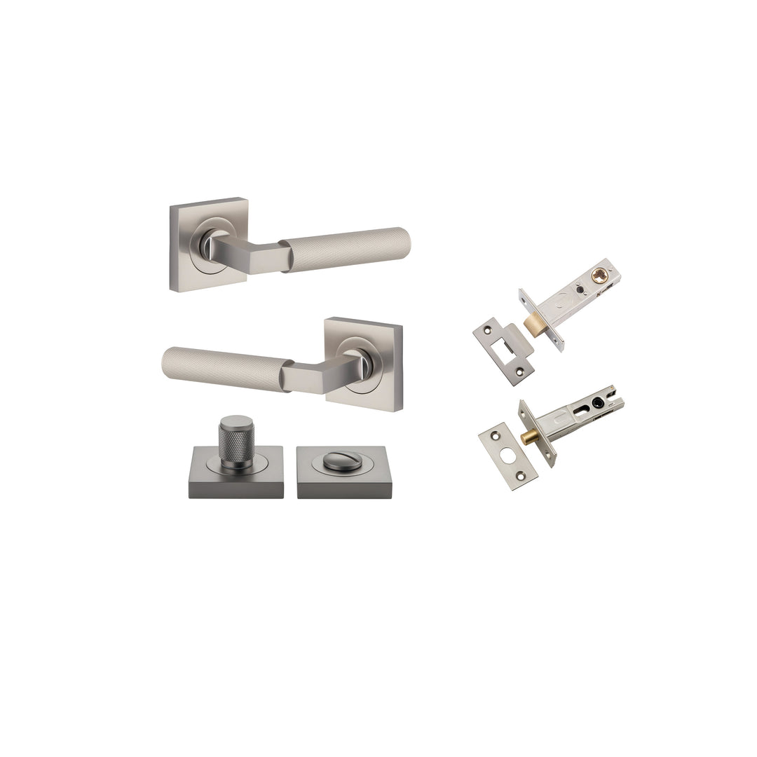 Brunswick Lever on Square Rose Satin Nickel Privacy Kit