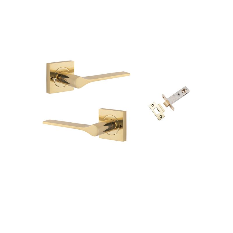 Como Lever on Square Rose Polished Brass Inbuilt Privacy Kit