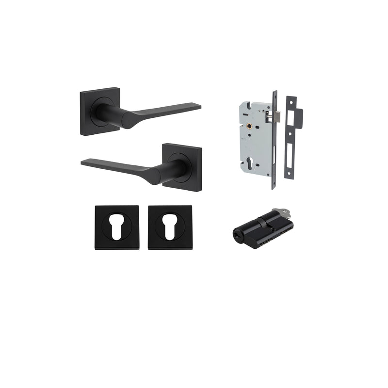 Como Lever on Square Rose Matt Black Entrance Kit - Key/Key