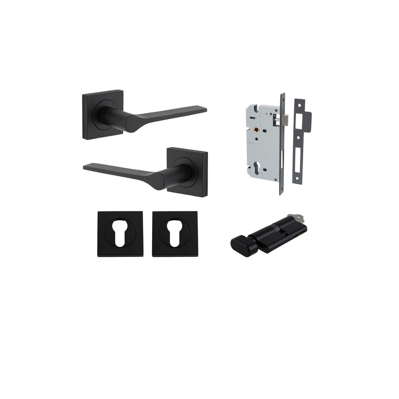 Como Lever on Square Rose Matt Black Entrance Kit - Key/Thumb Turn