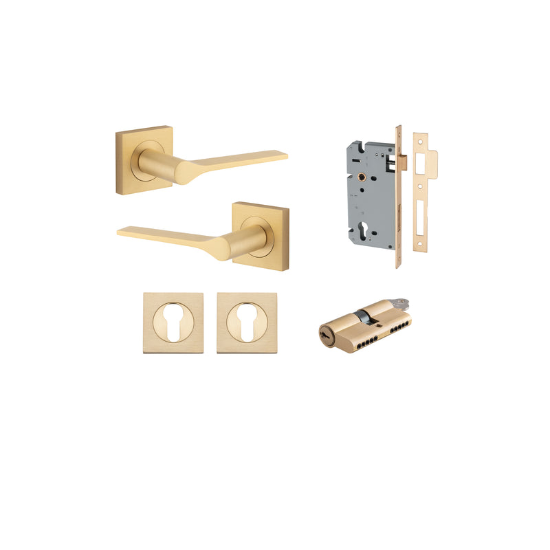 Como Lever on Square Rose Brushed Brass Entrance Kit - Key/Key