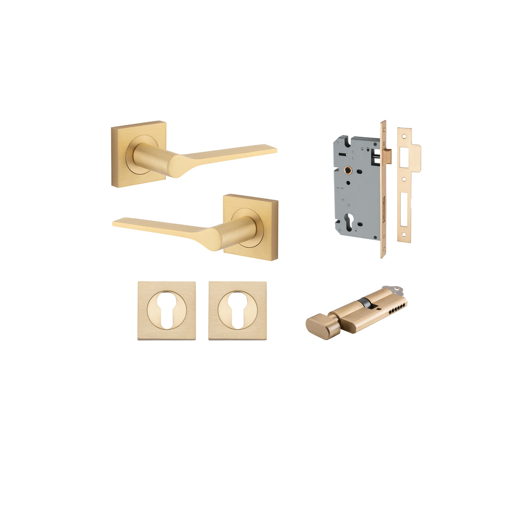 Como Lever on Square Rose Brushed Chrome Entrance Kit - Key/Thumb Turn