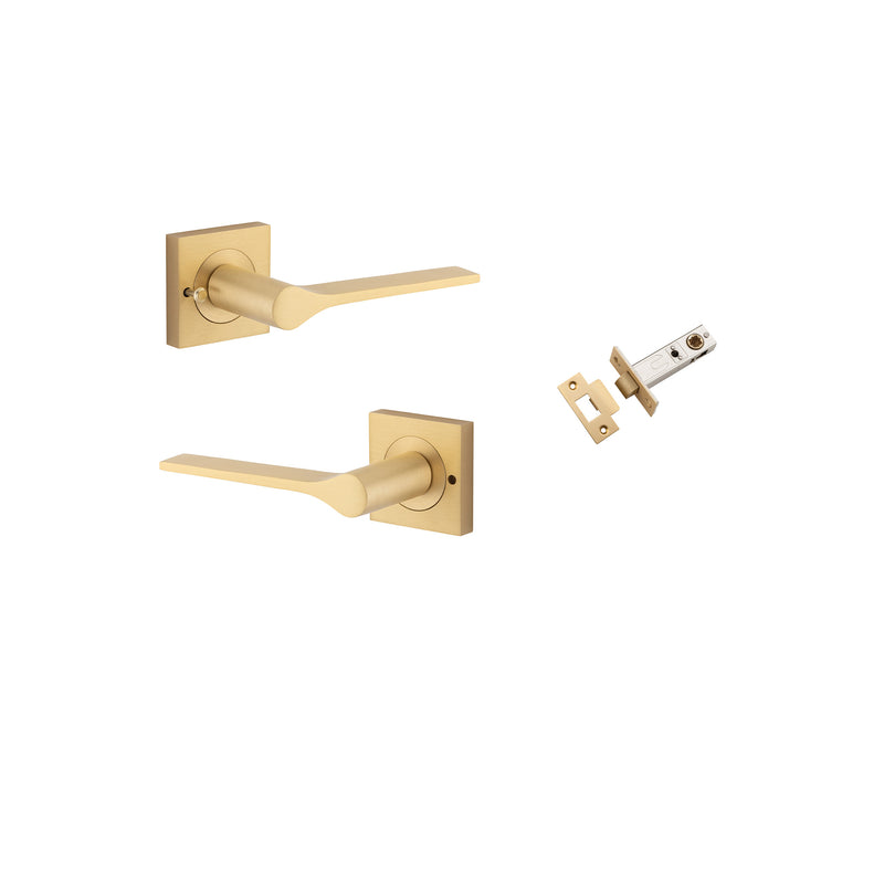 Como Lever on Square Rose Brushed Brass Inbuilt Privacy Kit