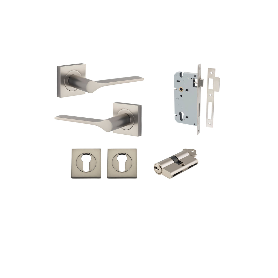 Como Lever on Square Rose Satin Nickel Entrance Kit - Key/Key