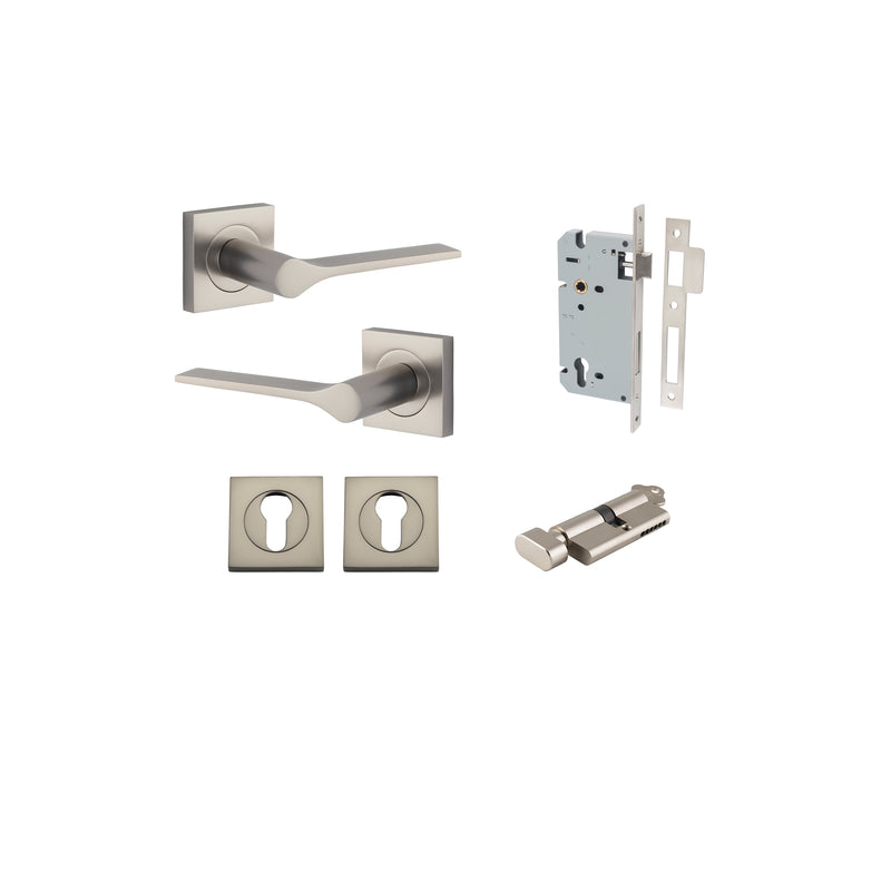 Como Lever on Square Rose Satin Nickel Entrance Kit - Key/Thumb Turn