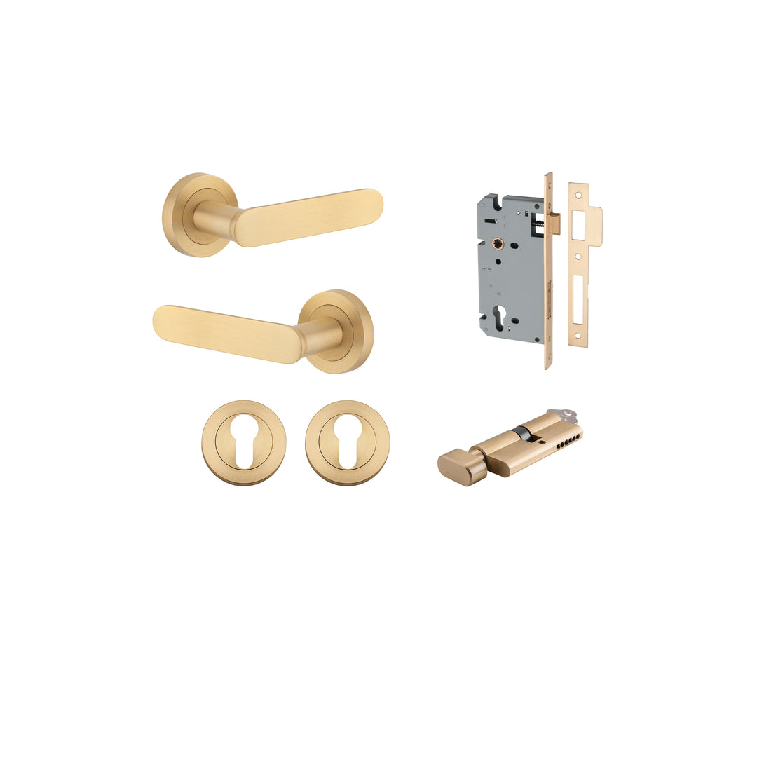Bronte Lever on Rose Brushed Brass Entrance Kit - Key/Thumb Turn