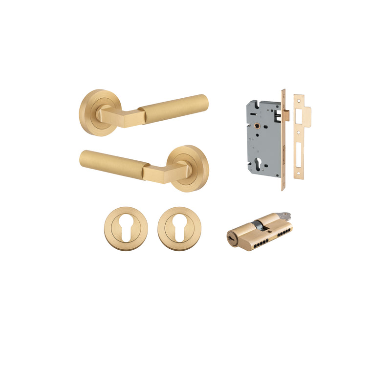 Berlin Lever on Rose Brushed Brass Entrance Kit - Key/Key