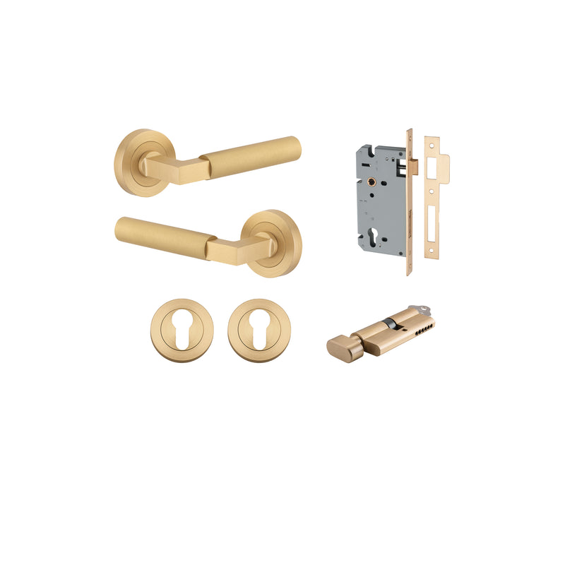 Berlin Lever on Rose Brushed Brass Entrance Kit - Key/Thumb Turn