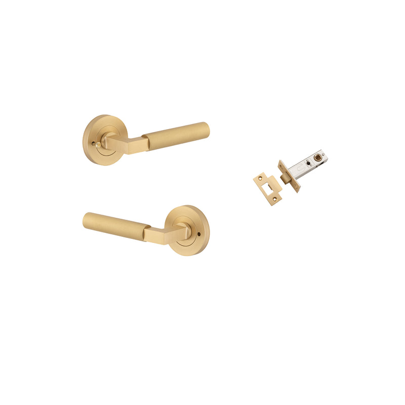 Berlin Lever on Rose Brushed Brass Inbuilt Privacy Kit