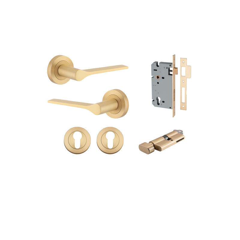 Como Lever on Rose Brushed Brass Entrance Kit - Key/Thumb Turn