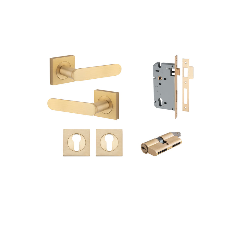 Bronte Lever on Square Rose Brushed Brass Entrance Kit - Key/Key