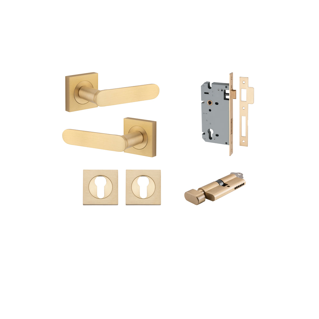 Bronte Lever on Square Rose Brushed Brass Entrance Kit - Key/Thumb Turn