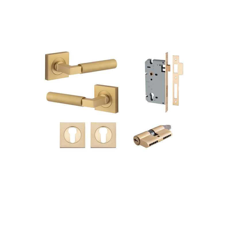 Berlin Lever on Square Rose Brushed Brass Entrance Kit - Key/Key