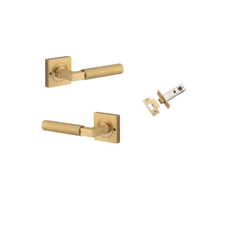 Berlin Lever on Square Rose Brushed Brass Inbuilt Privacy Kit