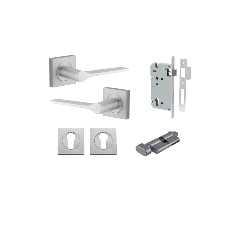 Como Lever on Square Rose Brushed Brass Entrance Kit - Key/Thumb Turn