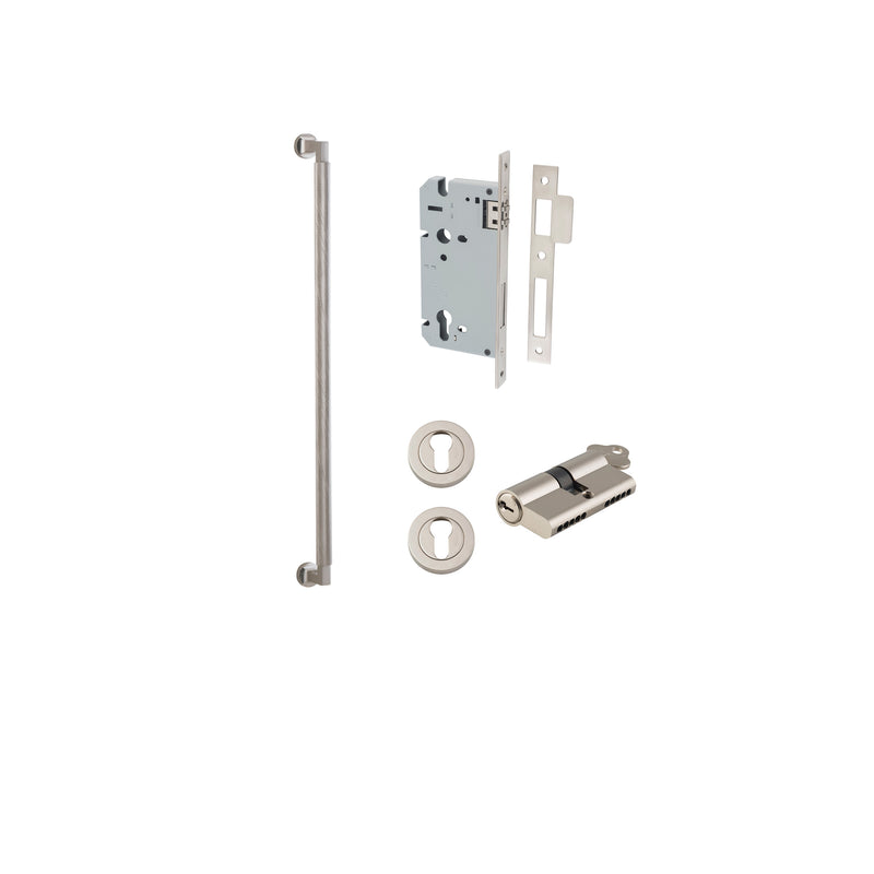 Brunswick Pull Handle Satin Nickel 600mm Entrance Kit - Key/Key