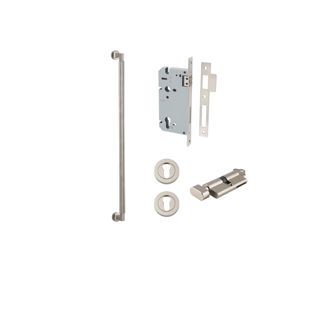 Brunswick Pull Handle Satin Nickel 600mm Entrance Kit - Key/Thumb Turn