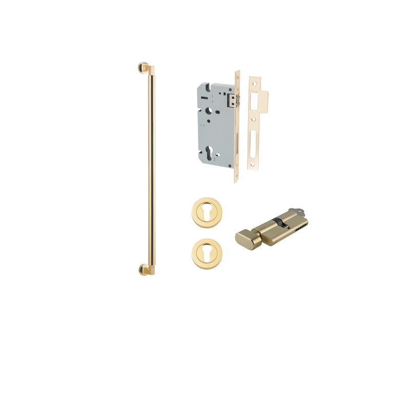 Berlin Pull Handle Polished Brass 600mm Entrance Kit - Key/Thumb Turn