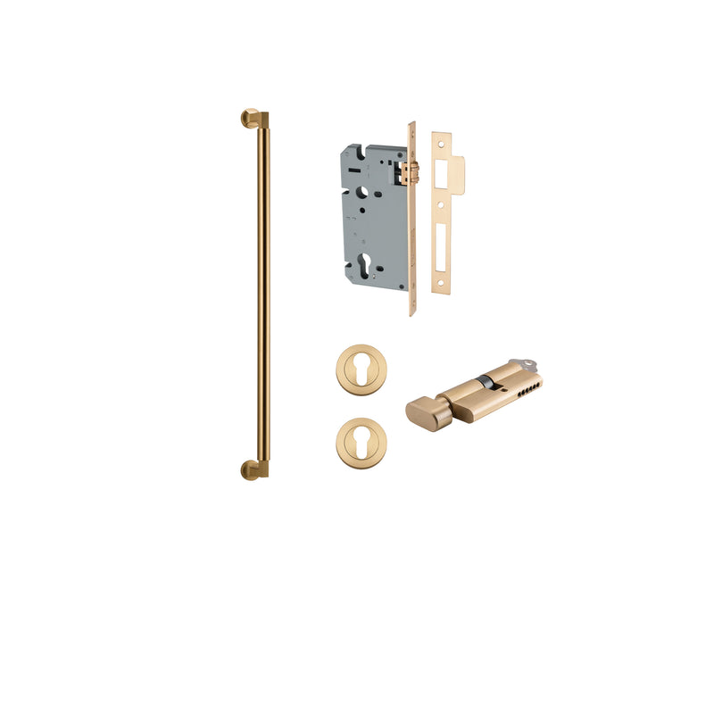 Berlin Pull Handle Brushed Brass 600mm Entrance Kit - Key/Thumb Turn