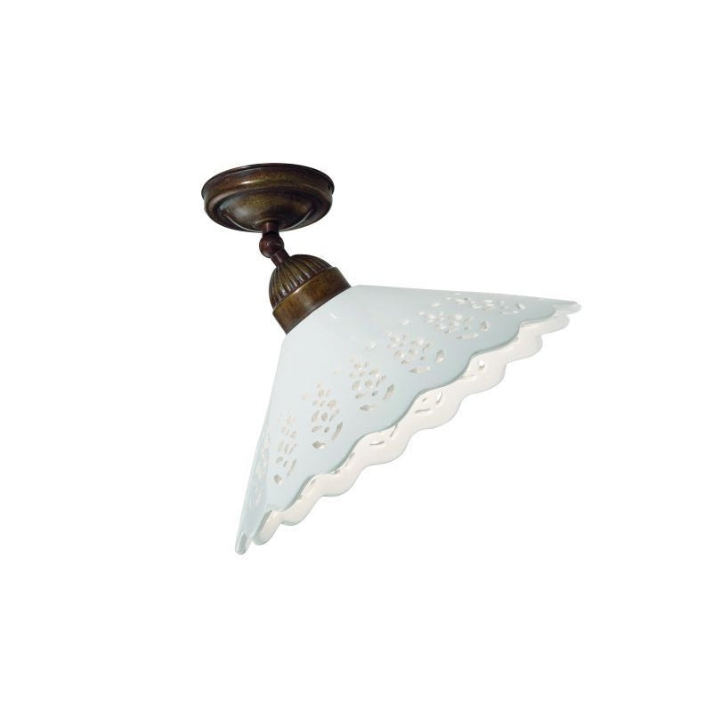 Fior di Pizzo Brass and Fretted Ceramic Shade Large Ceiling Light