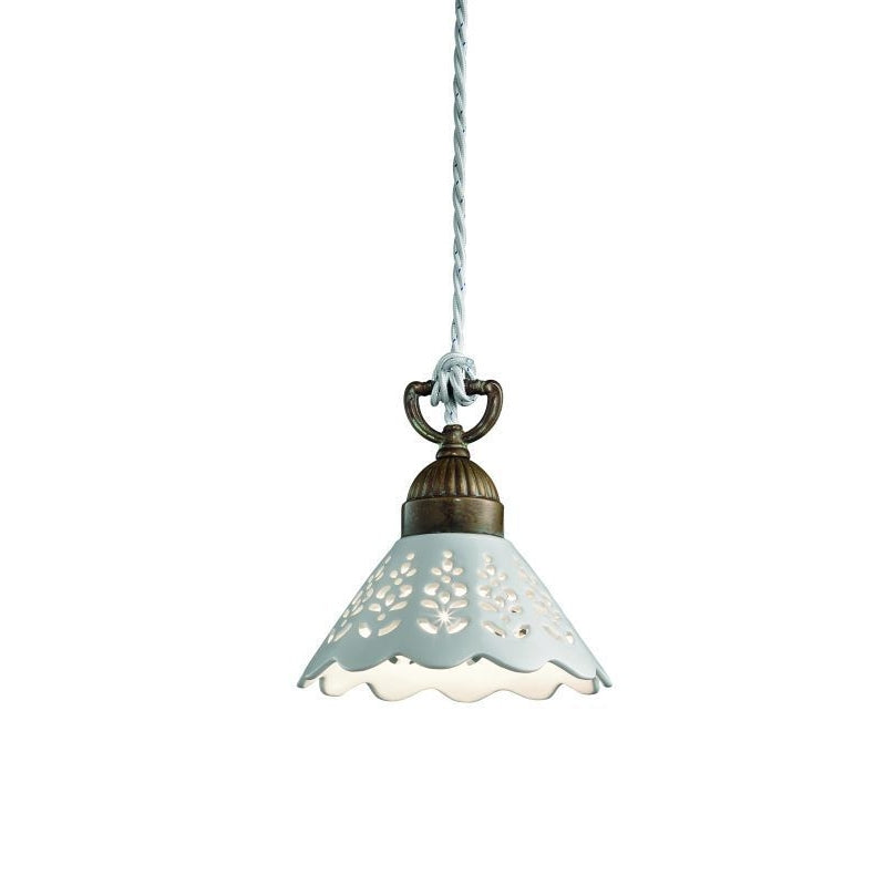 Fior di Pizzo Brass and Fretted Ceramic Shade Small Pendant