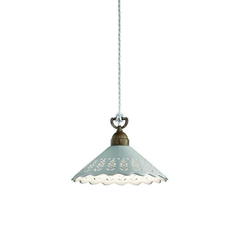 Fior di Pizzo Brass and Fretted Ceramic Shade Medium Pendant