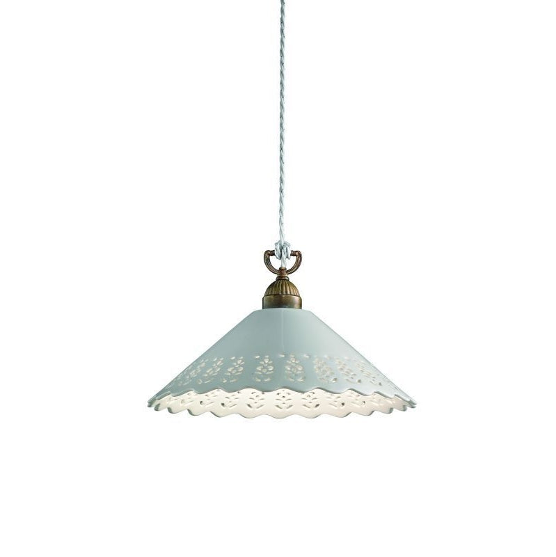 Fior di Pizzo Brass and Fretted Ceramic Shade Large Pendant