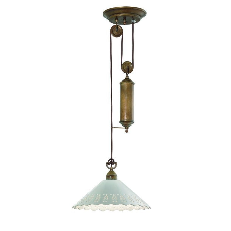 Fior di Pizzo Brass and Fretted Ceramic Shade Rise & Fall Pendant
