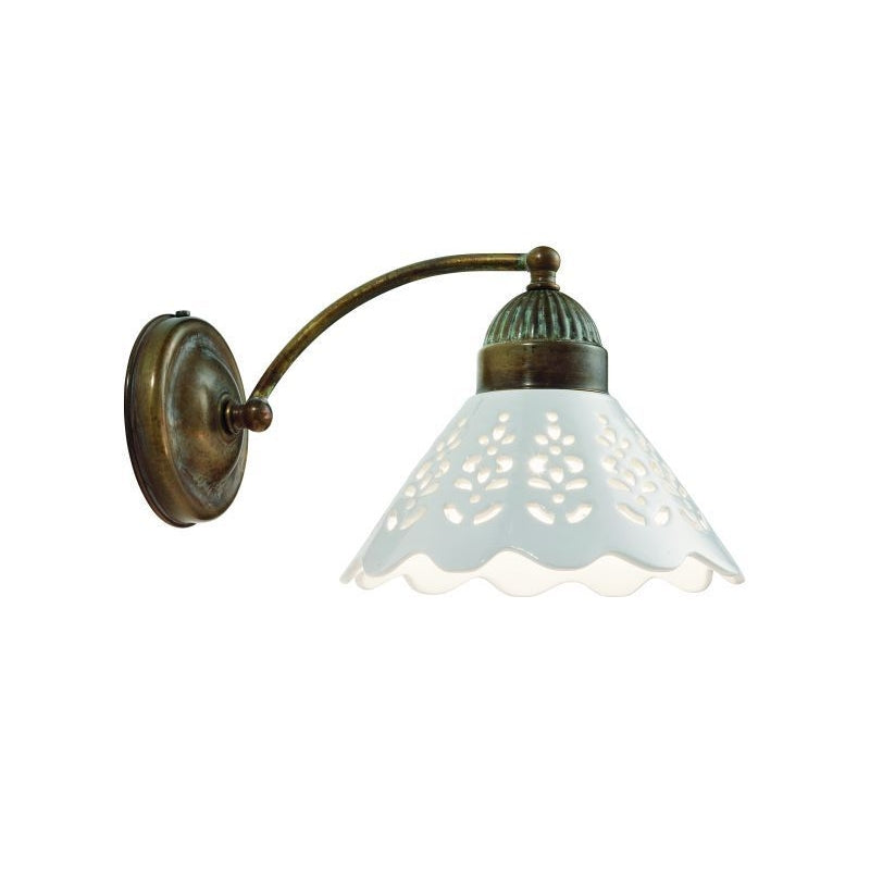 Fior di Pizzo Brass and Fretted Ceramic Shade Wall Light