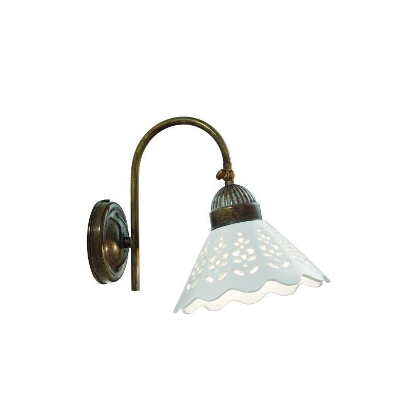 Fior di Pizzo Brass and Fretted Ceramic Shade Gooseneck Wall Light