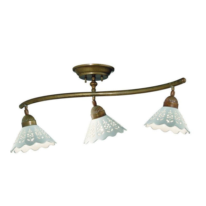 Fior di Pizzo 3 Light Brass and Fretted Ceramic Shade Ceiling Light