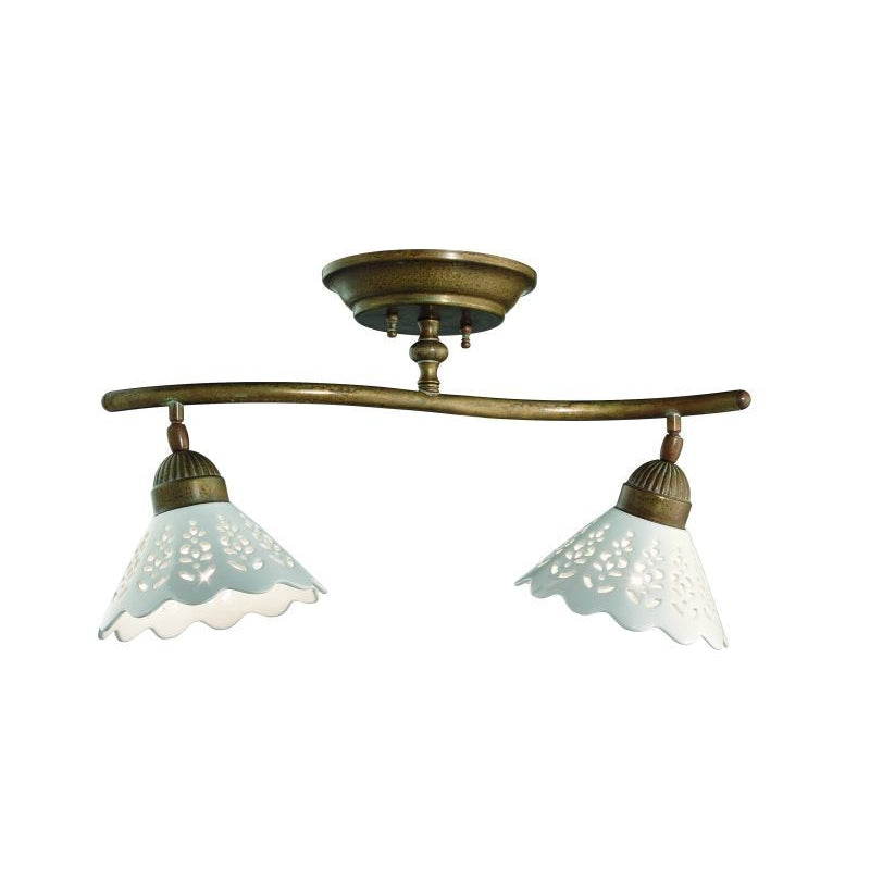 Fior di Pizzo 2 Light Brass and Fretted Ceramic Shade Ceiling Light