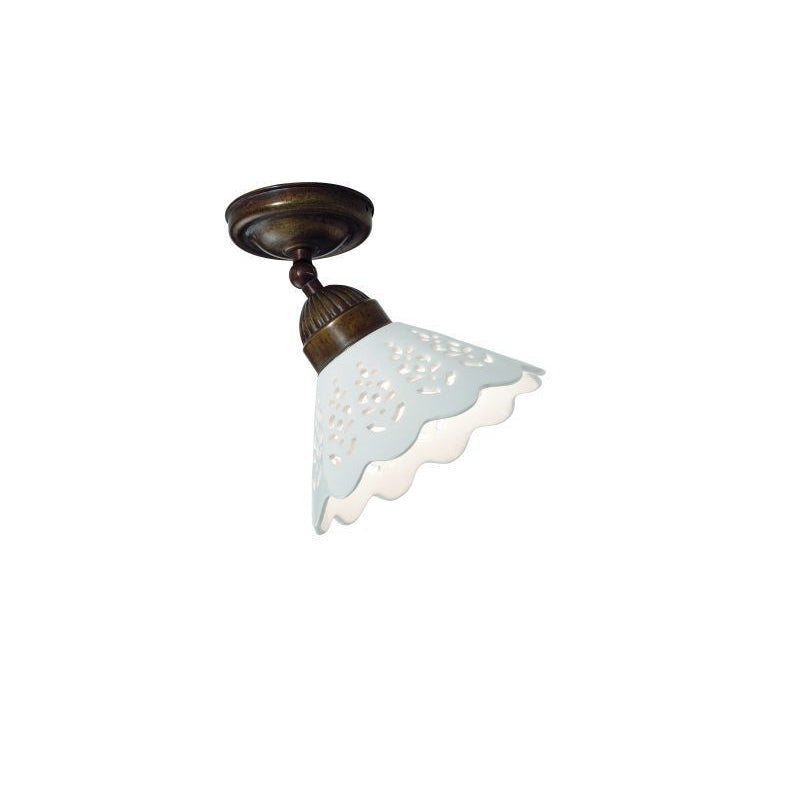 Fior di Pizzo Brass and Fretted Ceramic Shade Small Ceiling Light