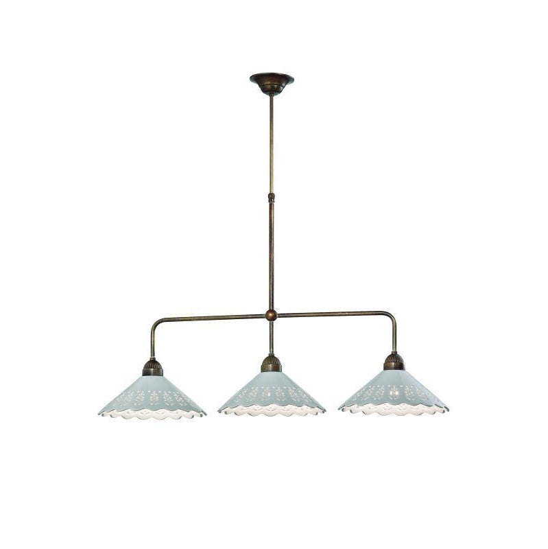 Fior di Pizzo 3 Light Brass and Fretted Ceramic Shade Pendant