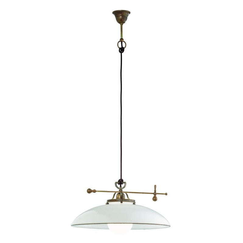 Country Brass and Venetian Curved Glass Ceiling Pendant with Counterweight